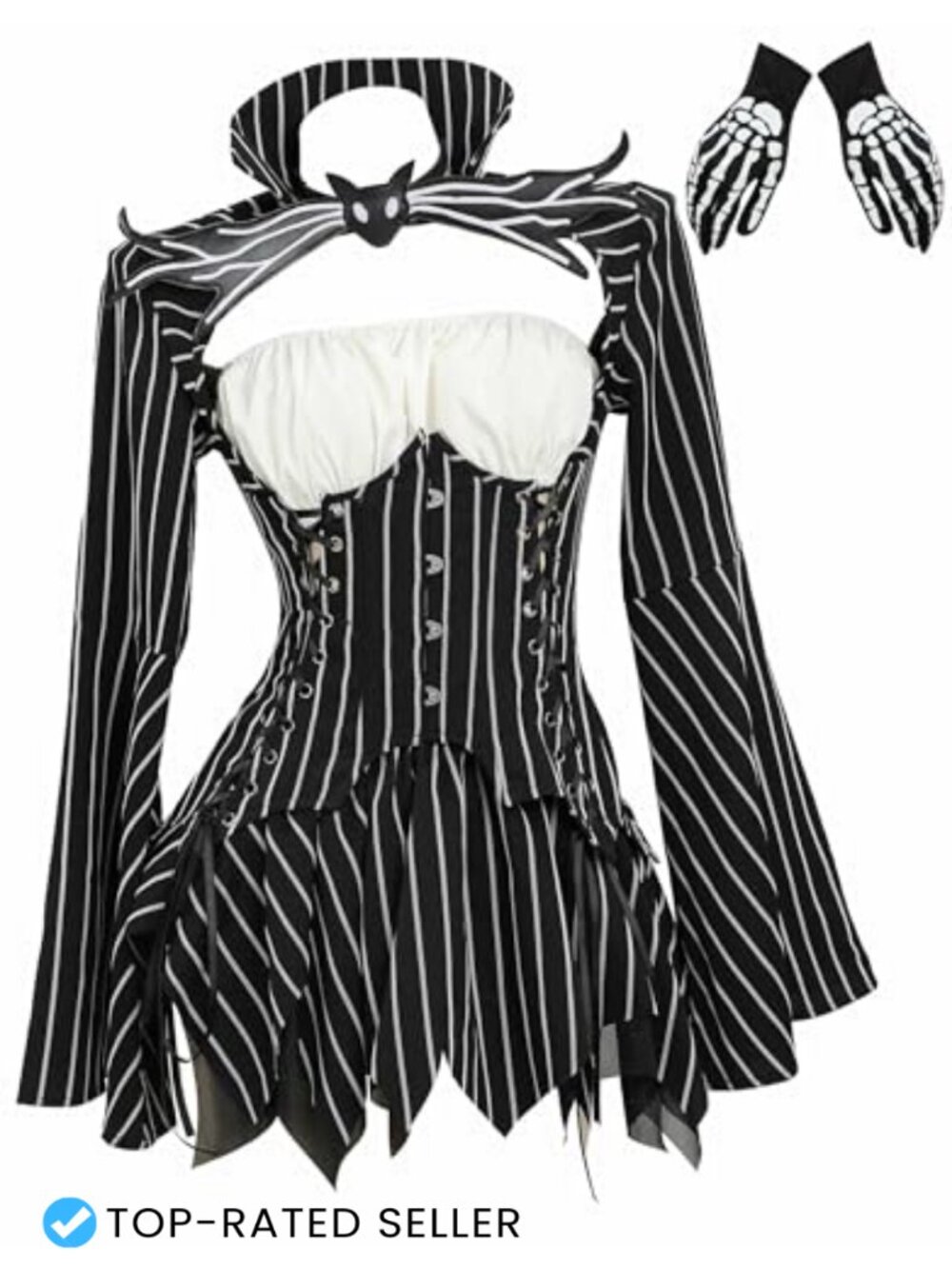 Gothic Halloween Costume Set Long Sleeve Tube Top Skirt Gloves Cosplay